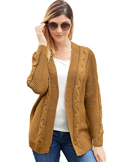 Damen Grobstrickcardigan mit kreativen Zopfmustern und lässigem Schnitt Merchesia