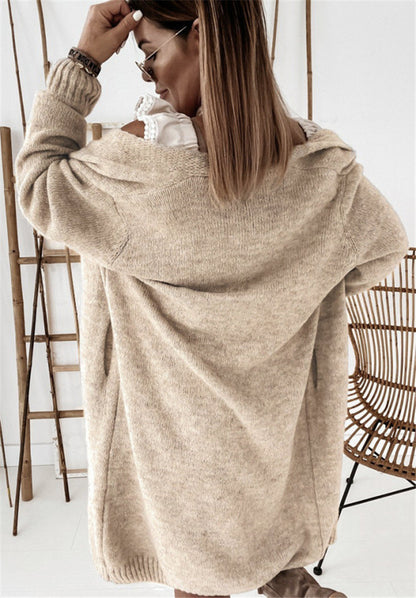 Damen Oversized Strickmantel mit lässigem V-Ausschnitt und luftiger Maschenstruktur Merchesia