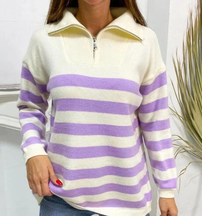 Damen gemusterter Pullover mit Stehkragen und Reißverschluss Merchesia
