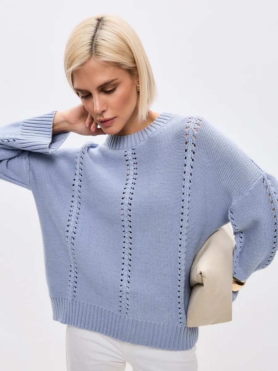 Damen lässiger Strickpullover mit luftigen Designelementen und überschnittenen Schultern Merchesia