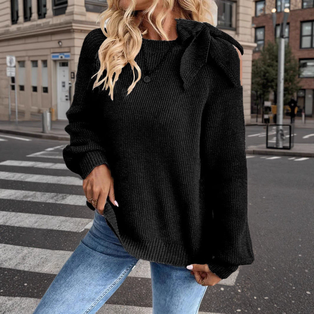 Damen lässiger Pullover mit besonderem Schulterdesign Merchesia