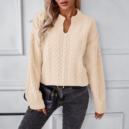 Damen modischer Strickpullover mit einzigartigem Zopfdesign und Rundhalsausschnitt Merchesia