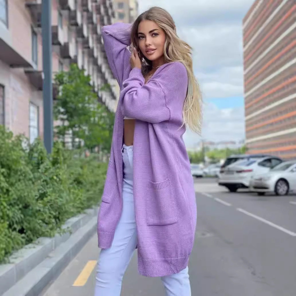 Damen gemütliche Strickjacke mit praktischen Taschen und offenem Schnitt Merchesia