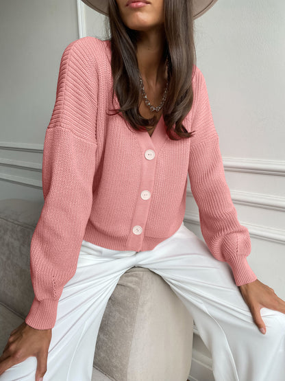 Damen kuschelige Strickjacke mit umschlagbaren Ärmeln und modischen Knopfdetails Merchesia