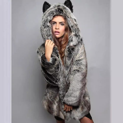 Damen Kuscheljacke mit Tiermotiv und Kapuze Merchesia