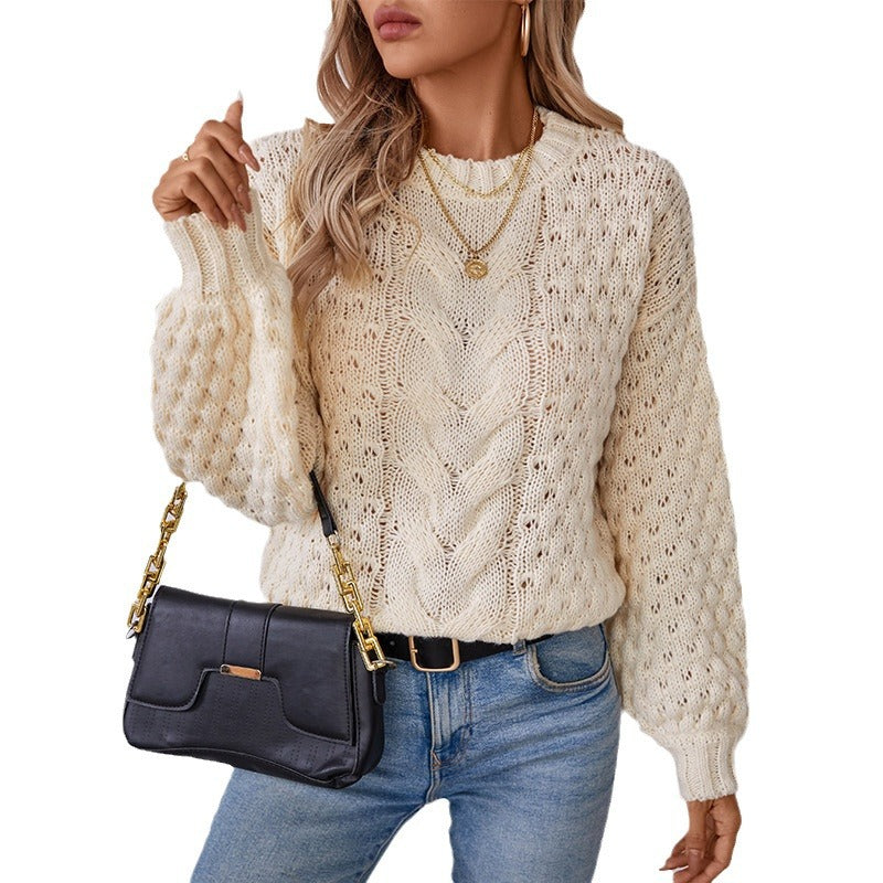 Damen gemütlicher Strickpullover mit strukturiertem Zopfmuster und lässigem Schnitt Merchesia