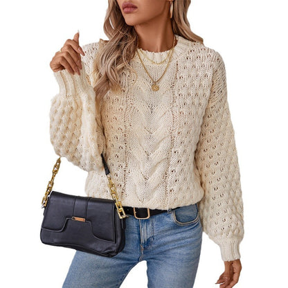 Damen gemütlicher Strickpullover mit strukturiertem Zopfmuster und lässigem Schnitt Merchesia