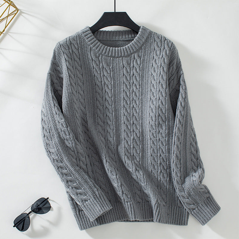 Damen Strickpullover mit Zopfmuster und hohen Bündchen Merchesia