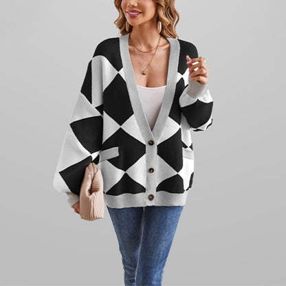 Damen kreativer Strickcardigan mit geometrischem Muster Merchesia