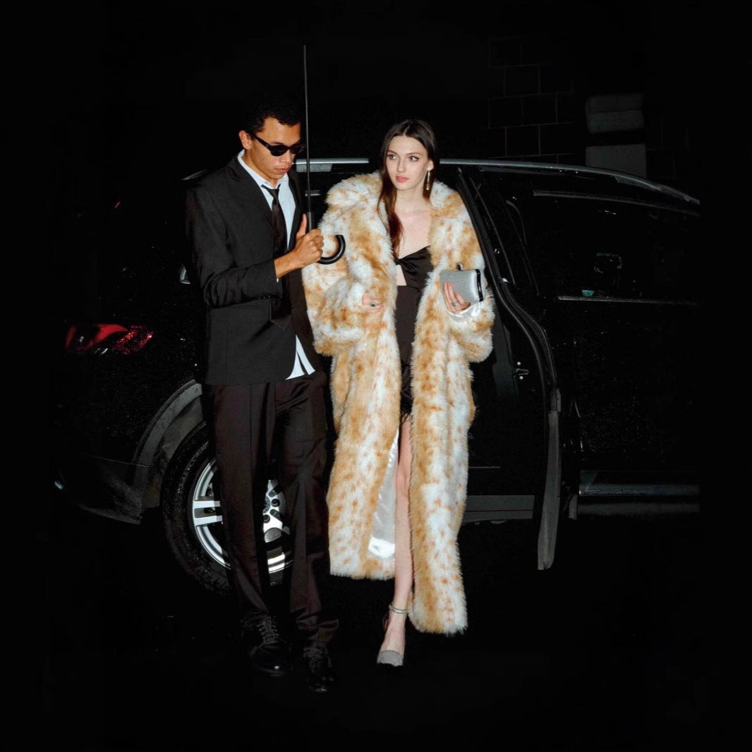 Damen Luxuriöser Oversized-Kunstfellmantel im Animal-Print Merchesia