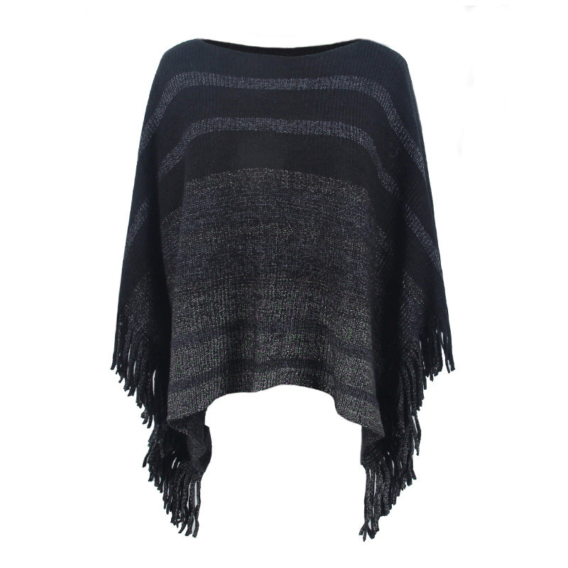 Damen eleganter Poncho mit strukturiertem Design und fransigen Details Merchesia