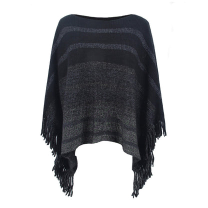 Damen eleganter Poncho mit strukturiertem Design und fransigen Details Merchesia