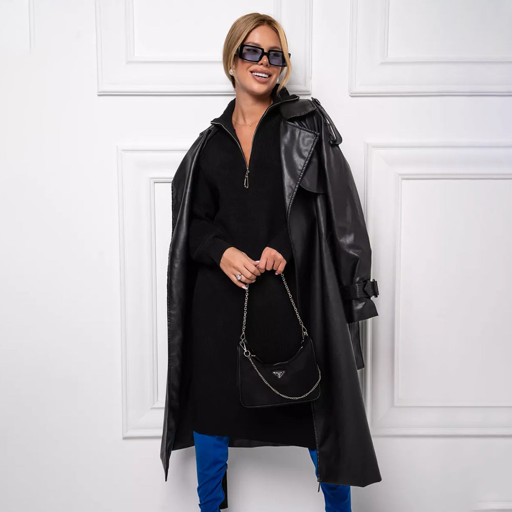 Damen Strickkleid mit hohem Kragen und Reißverschluss Merchesia