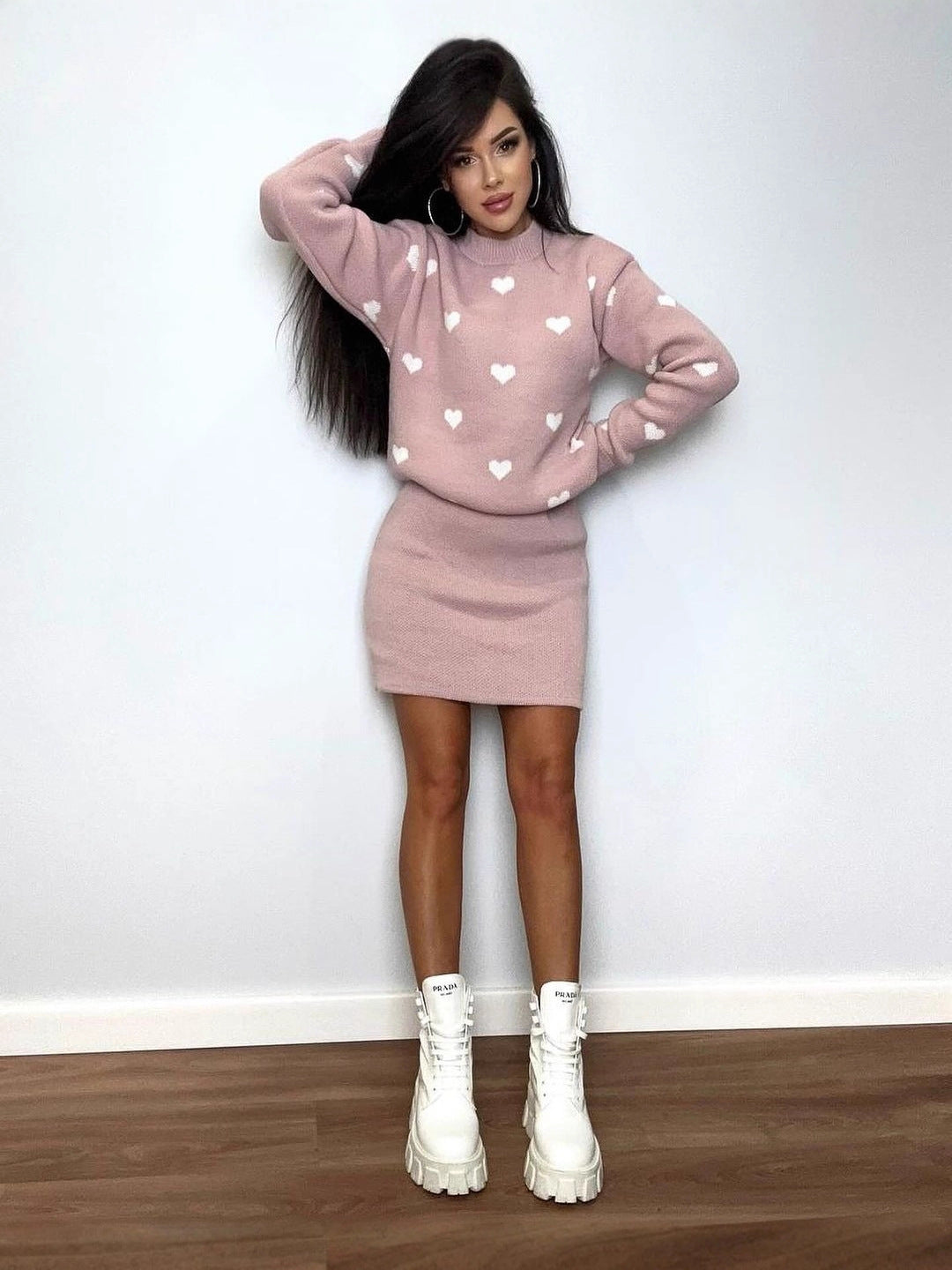 Damen Gemusterter Pullover mit Herzmotiven Merchesia