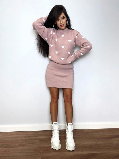 Damen Gemusterter Pullover mit Herzmotiven Merchesia