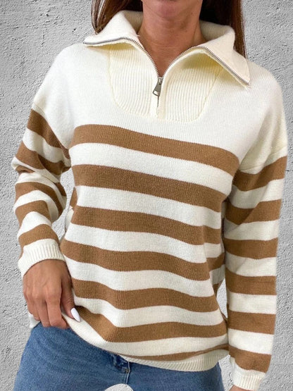 Damen gemusterter Pullover mit Stehkragen und Reißverschluss Merchesia