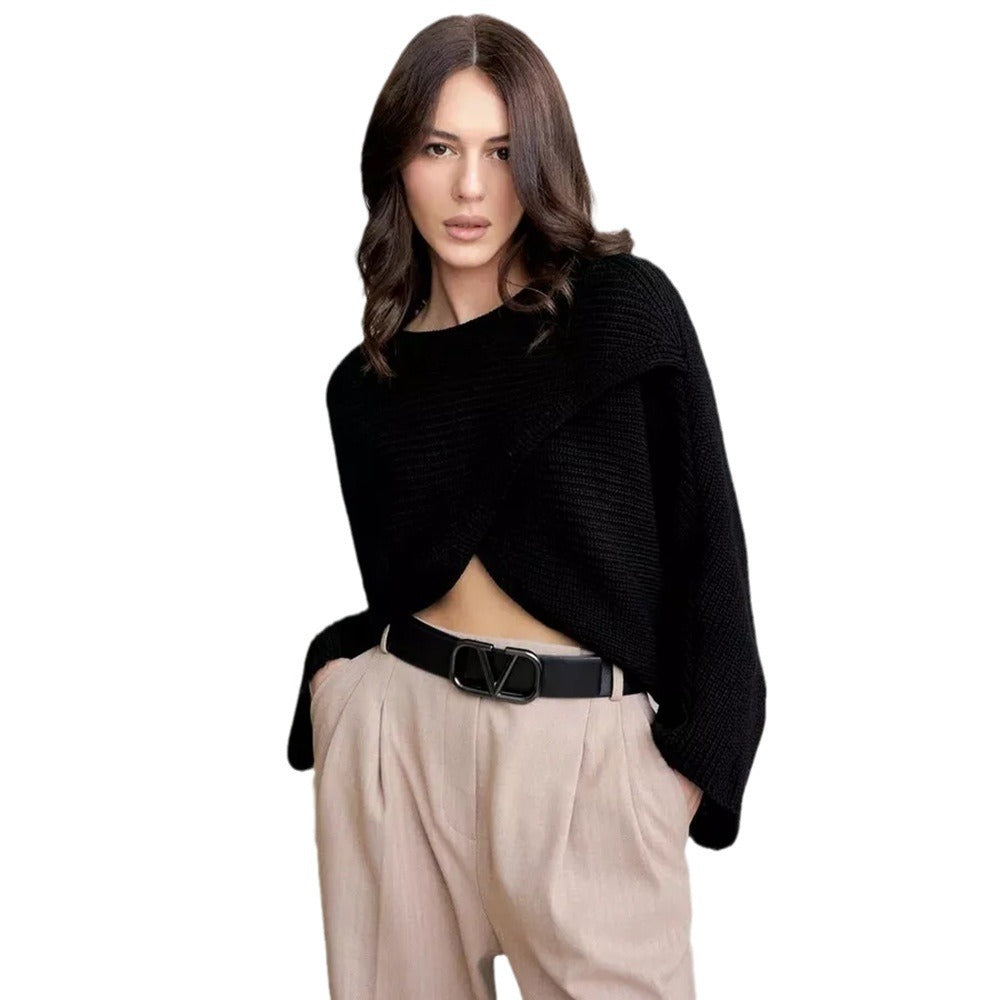 Damen Modischer cropped Strickpullover mit innovativem Schnitt Merchesia