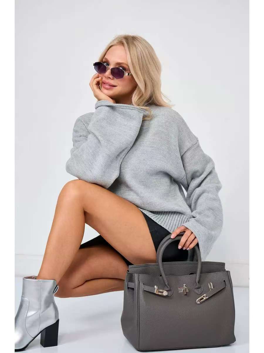 Damen Modischer Pullover mit weitem Schnitt und hohen Bündchen Merchesia