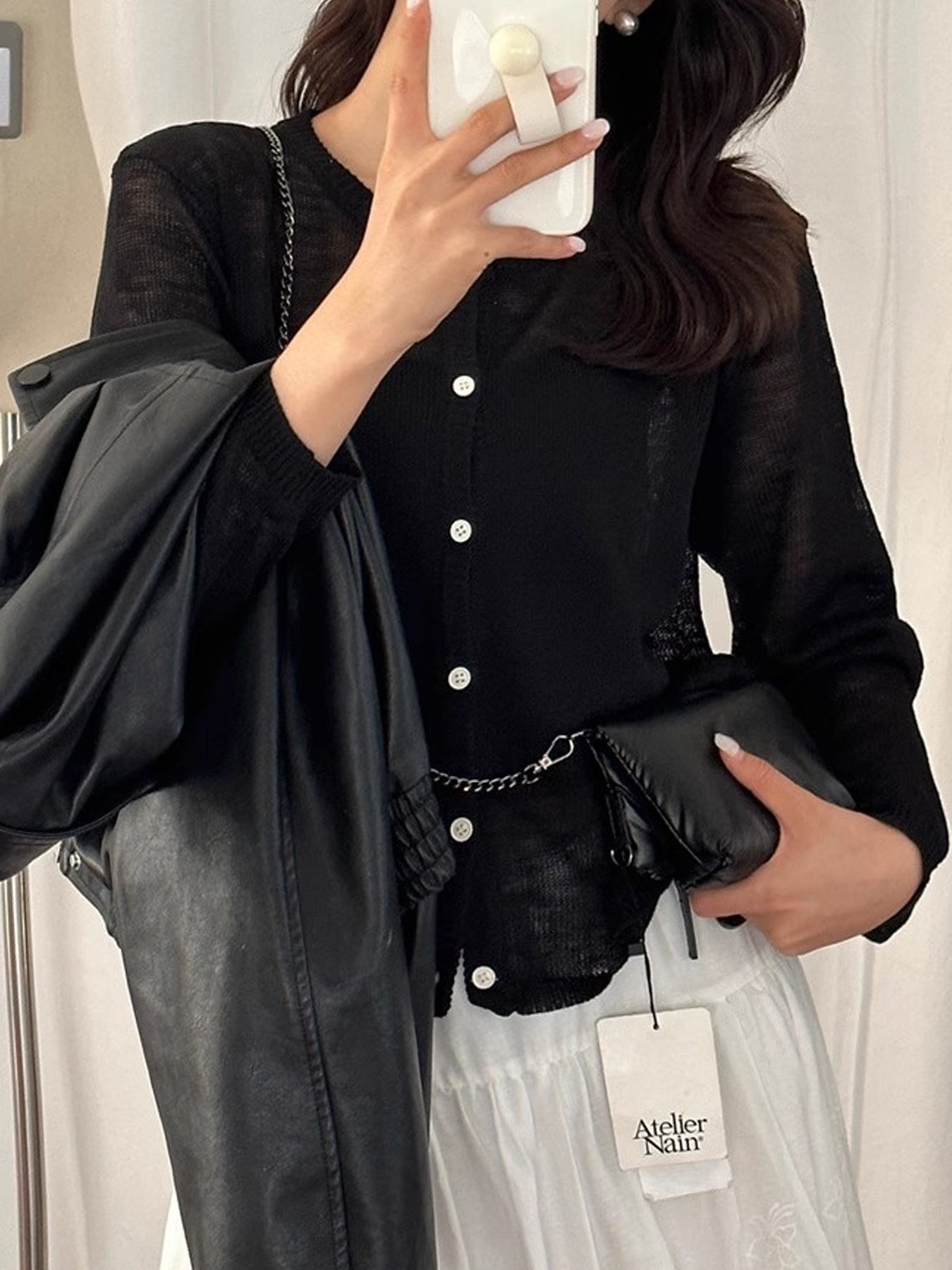 Damen leichte Strickjacke mit zarter Transparenz Merchesia