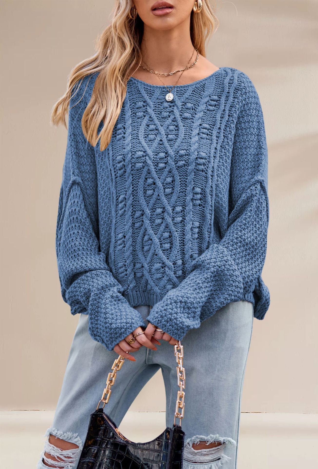 Damen Grobstrickpullover mit besonderen Details Merchesia