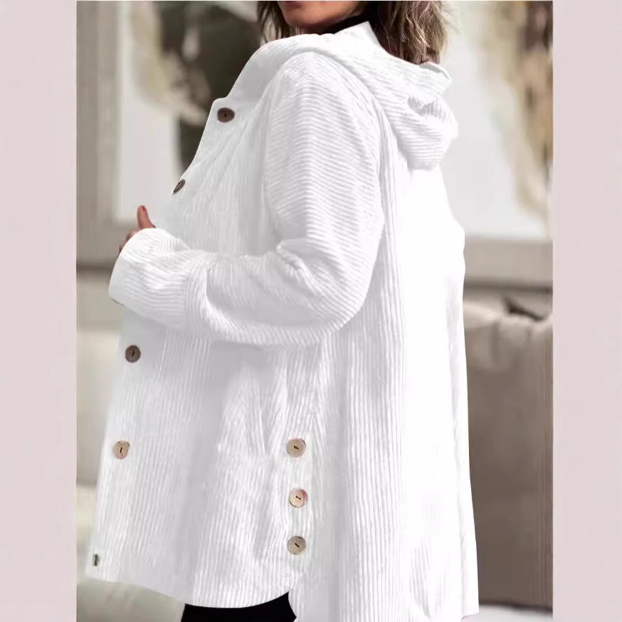 Damen Kapuzenjacke aus Kordstoff mit Knopfverschluss Merchesia