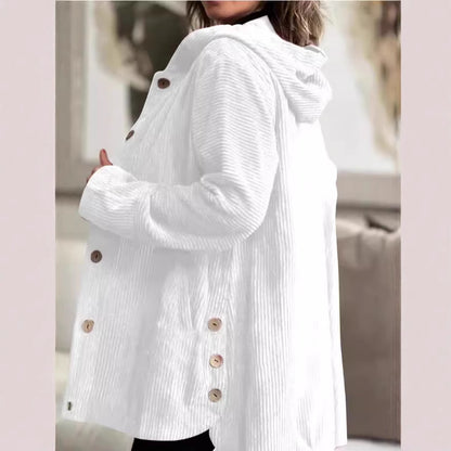 Damen Kapuzenjacke aus Kordstoff mit Knopfverschluss Merchesia