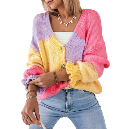 Damen modischer Oversized-Cardigan mit buntem Streifenmuster und voluminösen Ärmeln Merchesia