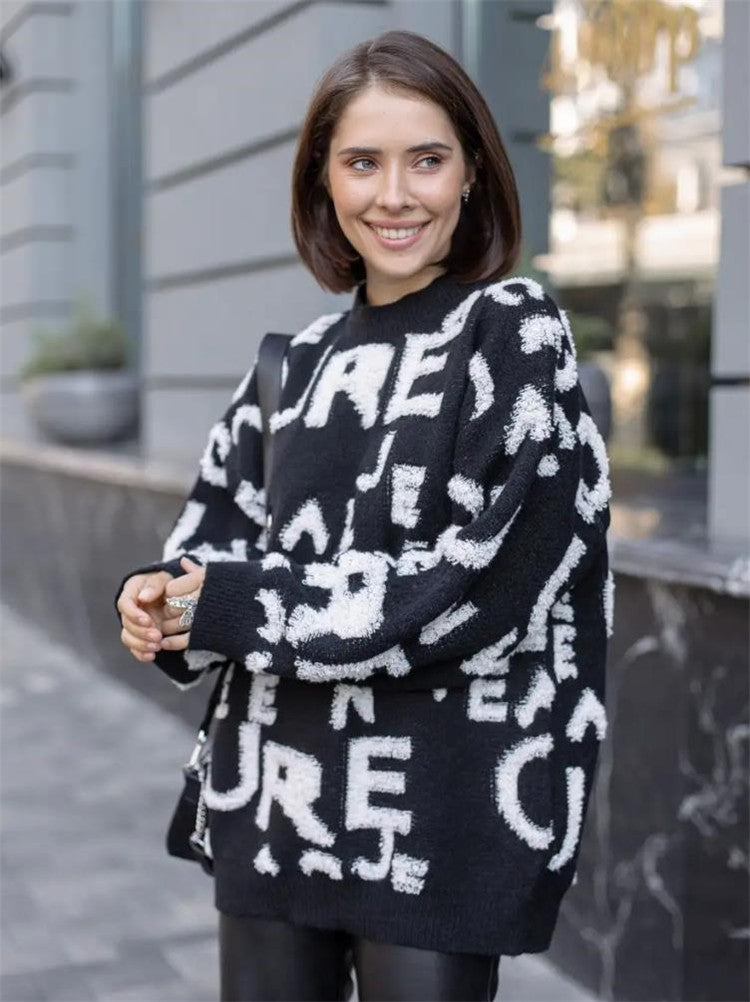Damen Oversized Strickpullover mit auffälligem Schriftzug und lässiger Passform Merchesia