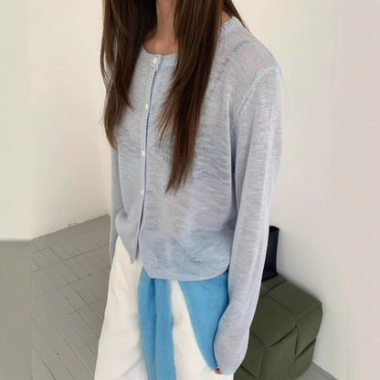 Damen leichte Strickjacke mit zarter Transparenz Merchesia