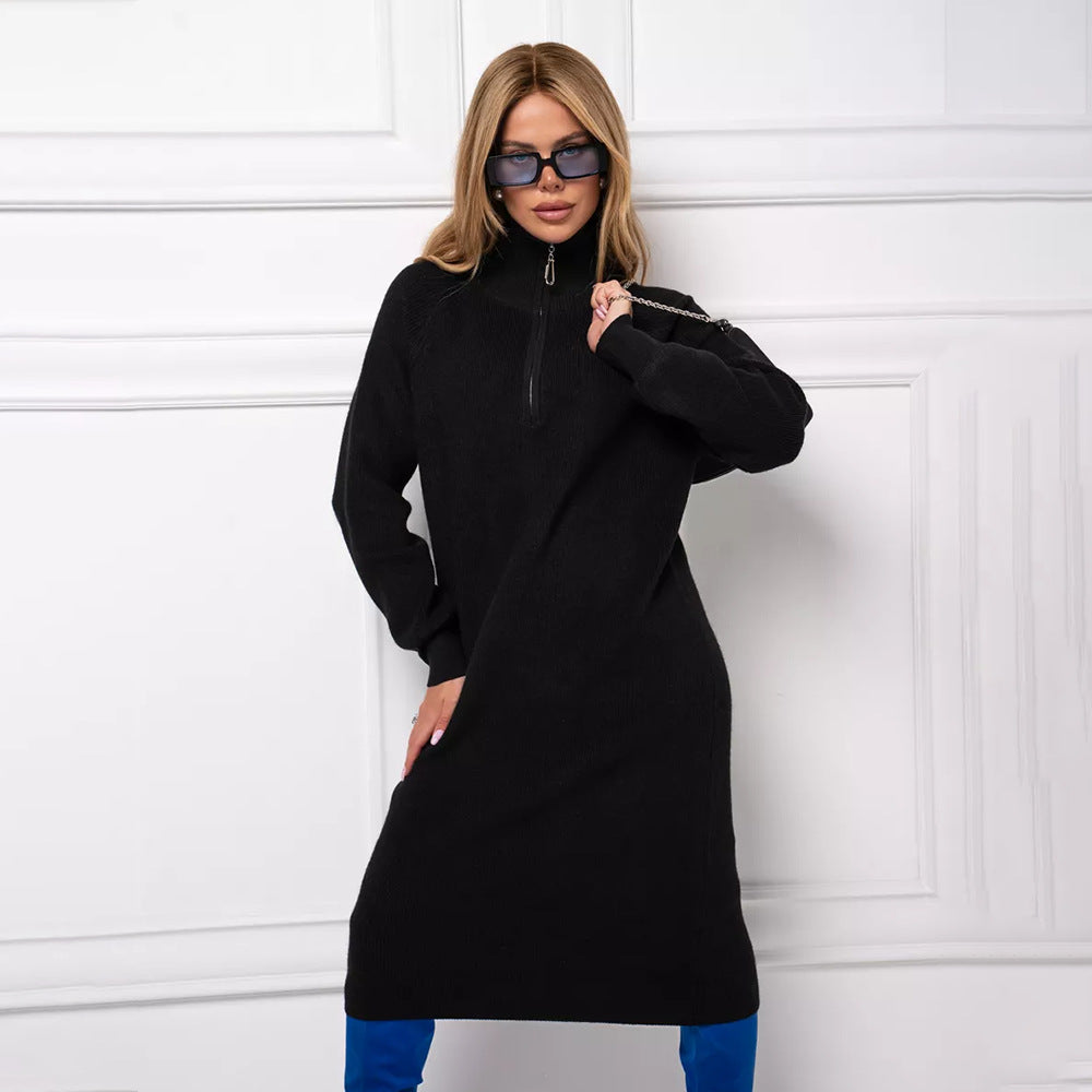 Damen Strickkleid mit hohem Kragen und Reißverschluss Merchesia