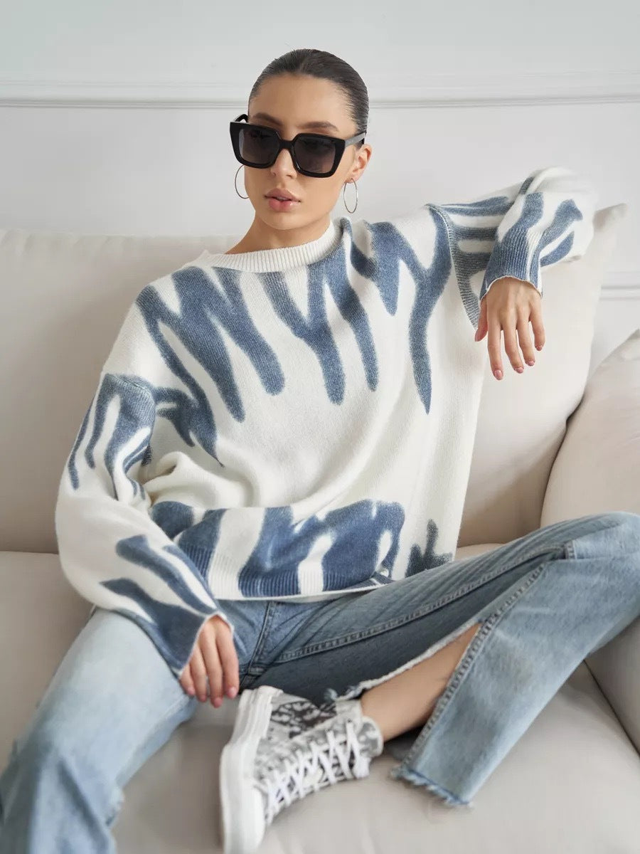 Damen Oversized Pullover mit kreativem Muster und weich strukturiertem Material Merchesia