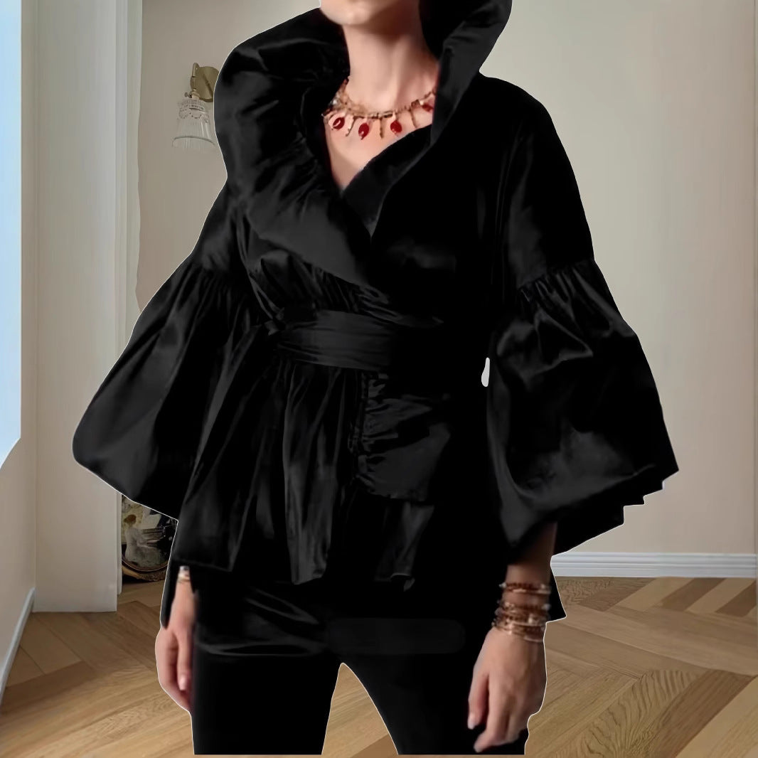 Damen Elegante Wickeljacke mit voluminösen Ärmeln und modernem Kragen Merchesia