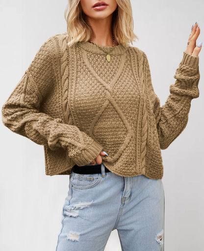 Damen Grobstrickpullover mit strukturiertem Zopfmuster Merchesia
