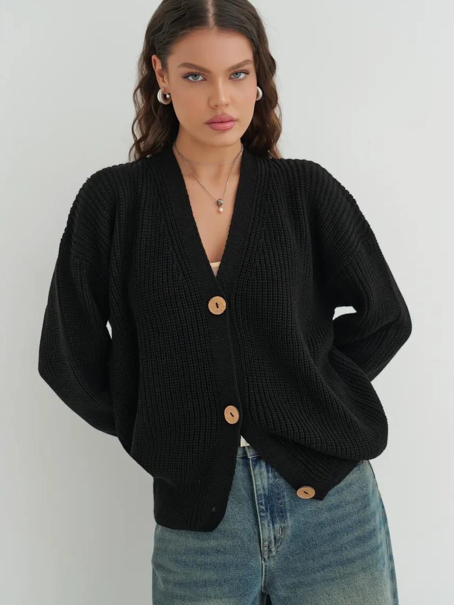 Damen lässige Strickjacke mit praktischen Knopfdetails und OHNE Einschränkung Merchesia