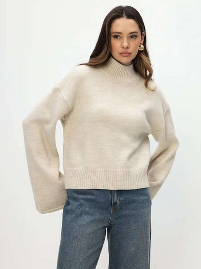 Damen modisches Oversized Strickpullover mit breiten Ärmeln und hochgeschlossenem Kragen Merchesia