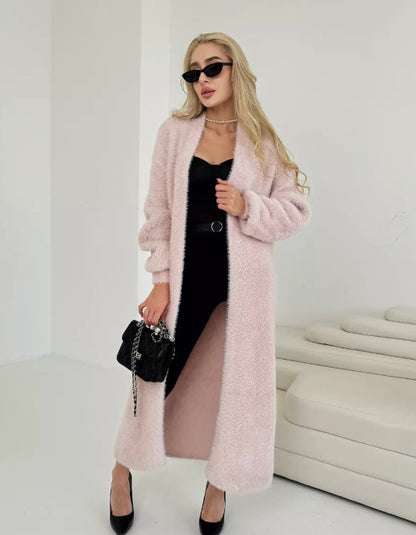 Damen Langer Flauschiger Cardigan mit offenem Schnitt und überschnittenen Ärmeln Merchesia