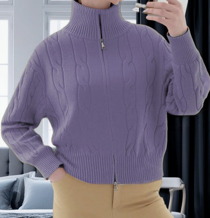 Damen Strickpullover mit hohem Kragen und Zipper Merchesia