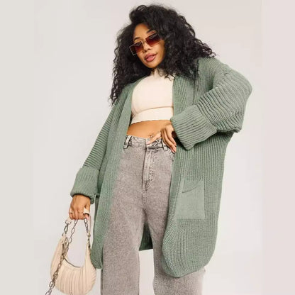 Damen Oversized Strickjacke mit großen Taschen und bequemen Rippenärmeln Merchesia