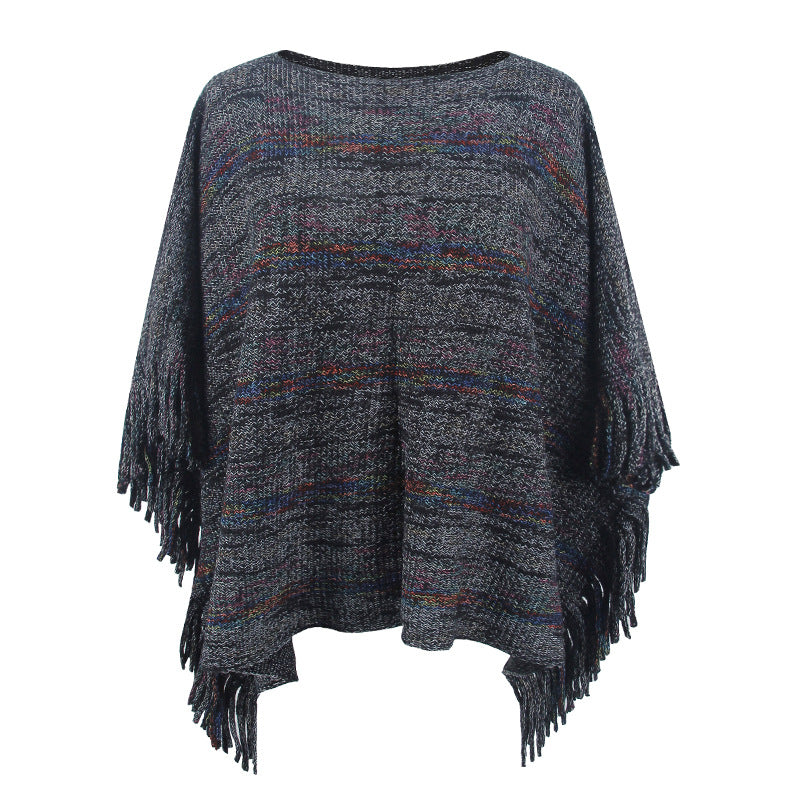 Damen kuscheliger Poncho mit fransigen Details Merchesia