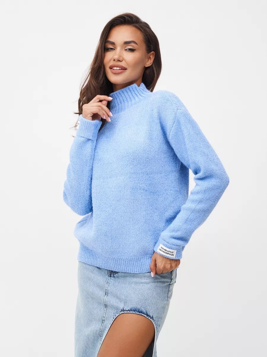 Damen Modischer Pullover mit hohem Kragen und strukturiertem Strick Merchesia