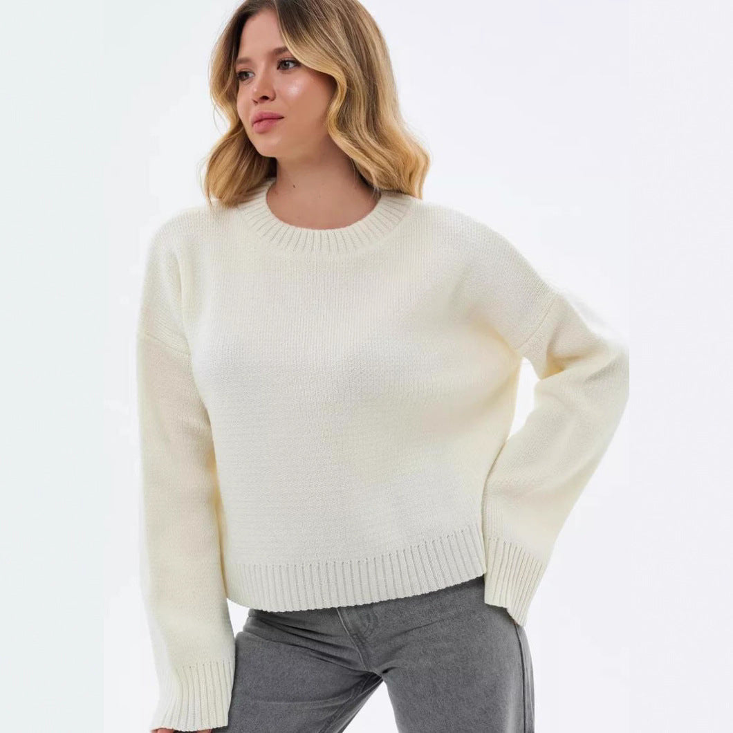 Damen gemütlicher Cropped-Pullover mit lässigen Ballonärmel und Rippstruktur Merchesia