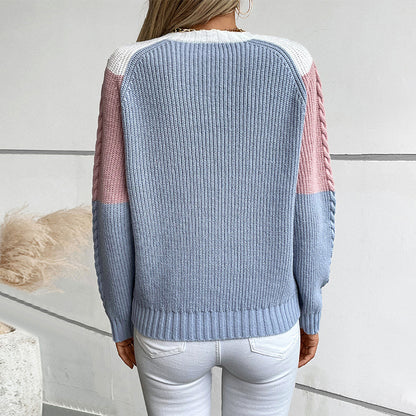 Damen modischer Strickpullover mit geometrischem Muster und Zopfrippen Merchesia