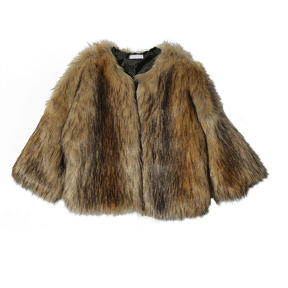 Damen Glamouröser Kunstpelz-Cropped-Mantel mit voluminösen Ärmeln Merchesia