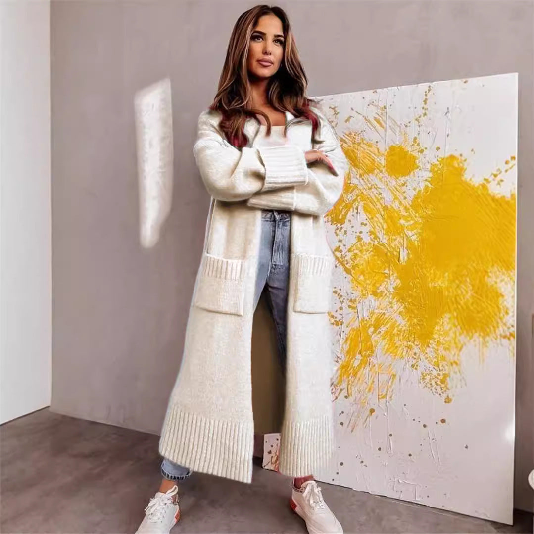 Damen Langer Strickcardigan mit praktischen Taschen und lässigem Schnitt Merchesia