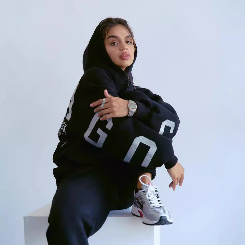 Damen Oversized Freizeitanzug mit Kapuze und elastischen Bündchen Merchesia