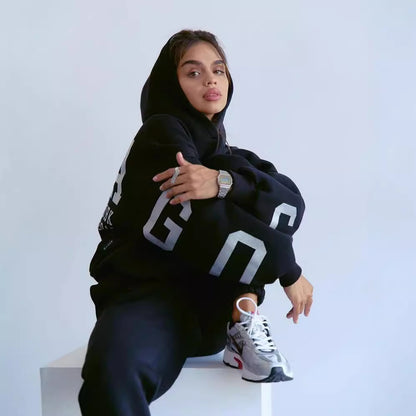 Damen Oversized Freizeitanzug mit Kapuze und elastischen Bündchen Merchesia