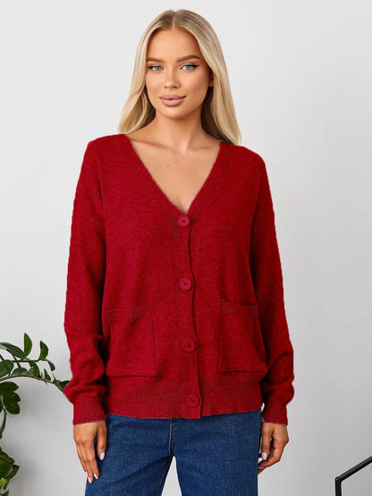 Damen Kuscheliger Cardigan mit V-Ausschnitt und praktischen Taschen Merchesia