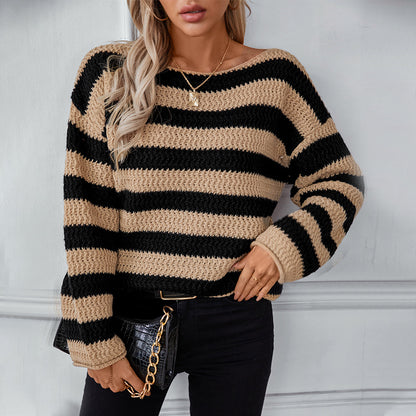 Damen lockerer Strickpullover im maritimen Streifendesign Merchesia