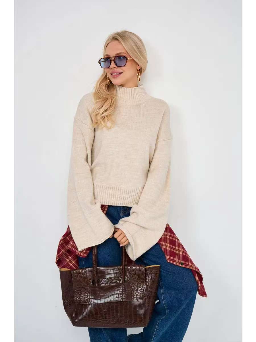 Damen Modischer Pullover mit weitem Schnitt und hohen Bündchen Merchesia