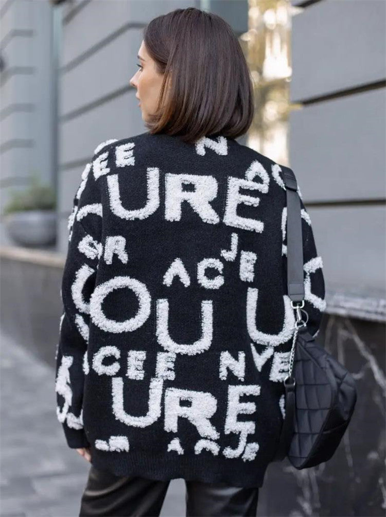 Damen Oversized Strickpullover mit auffälligem Schriftzug und lässiger Passform Merchesia